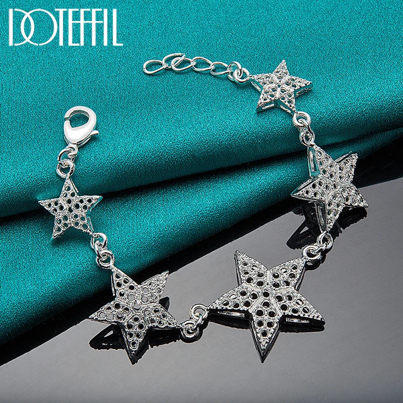 DOTEFFIL 925 Sterling Silver Gold Hollow Six Star Bracelet For Women Wedding Engagement Party Fashion Charm Jewelry