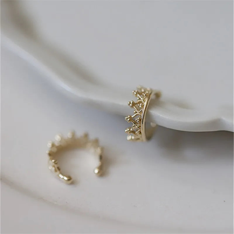 925 Sterling Silver French Simple Crown Ear Bone Clip Women No Pierced Classic Temperament Palace Style Jewelry Gift