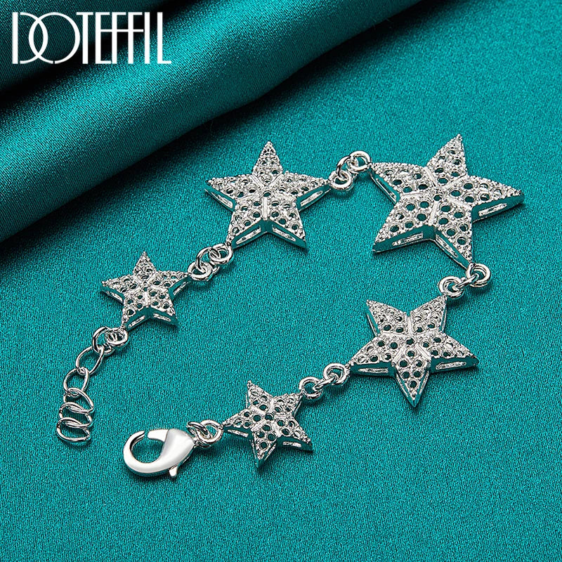 DOTEFFIL 925 Sterling Silver Gold Hollow Six Star Bracelet For Women Wedding Engagement Party Fashion Charm Jewelry