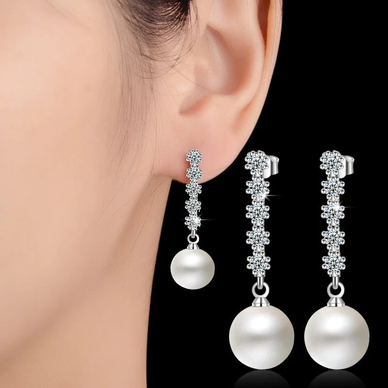 Elegant 925 silver needle Earrings Jewelry Fashion Shining CZ Zirconia Pearl Ball Stud Earrings for Women Birthday Gifts