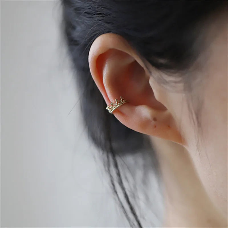 925 Sterling Silver French Simple Crown Ear Bone Clip Women No Pierced Classic Temperament Palace Style Jewelry Gift