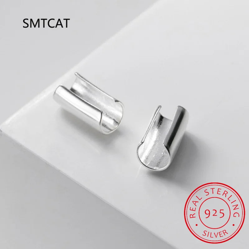 Real 925 Sterling Silver Smooth Surface Ear Cuff Clip on Earrings For Women Wedding Party Fine S925 Jewelry DA1794