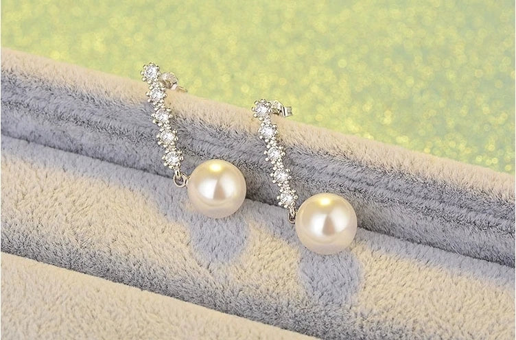 Elegant 925 silver needle Earrings Jewelry Fashion Shining CZ Zirconia Pearl Ball Stud Earrings for Women Birthday Gifts