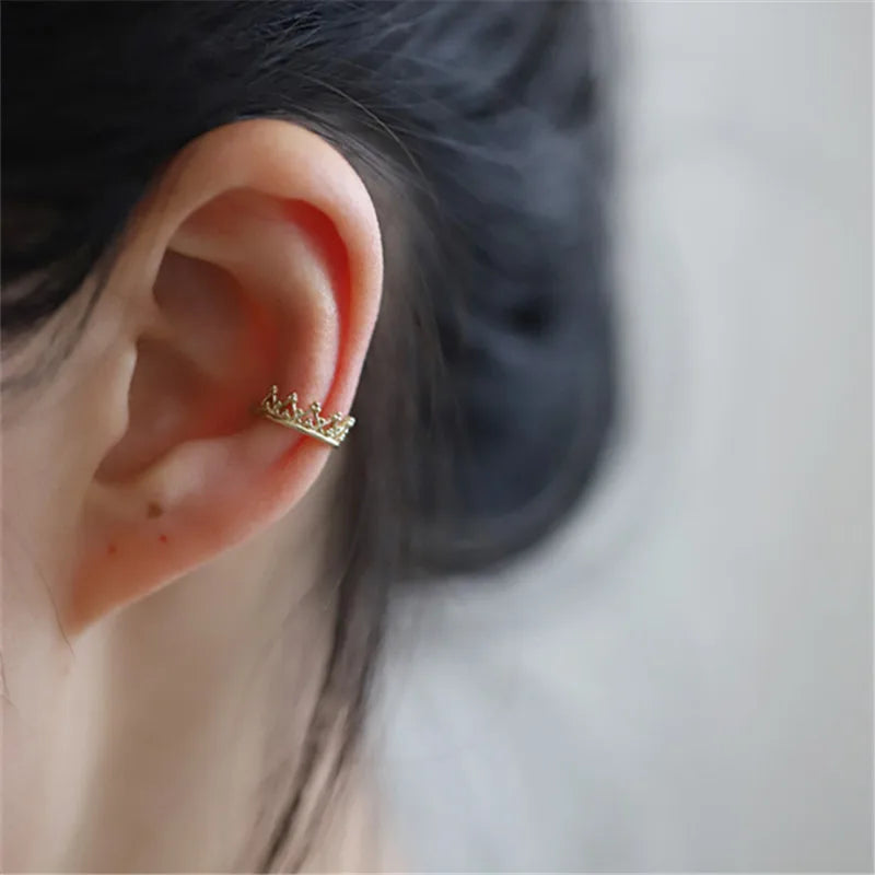 925 Sterling Silver French Simple Crown Ear Bone Clip Women No Pierced Classic Temperament Palace Style Jewelry Gift