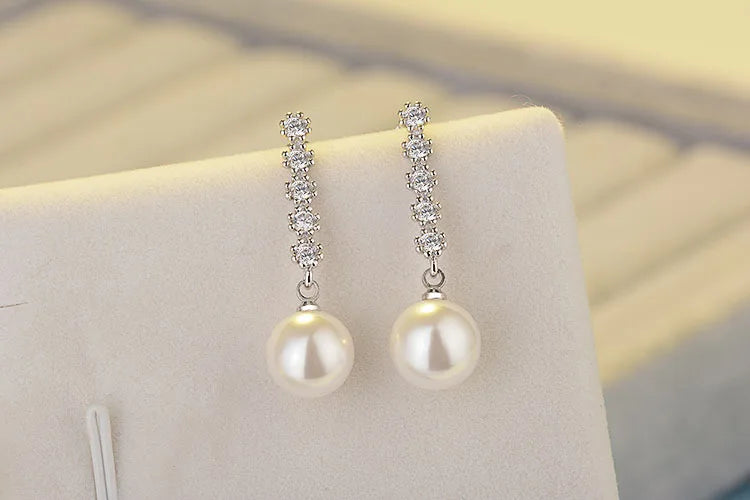 Elegant 925 silver needle Earrings Jewelry Fashion Shining CZ Zirconia Pearl Ball Stud Earrings for Women Birthday Gifts