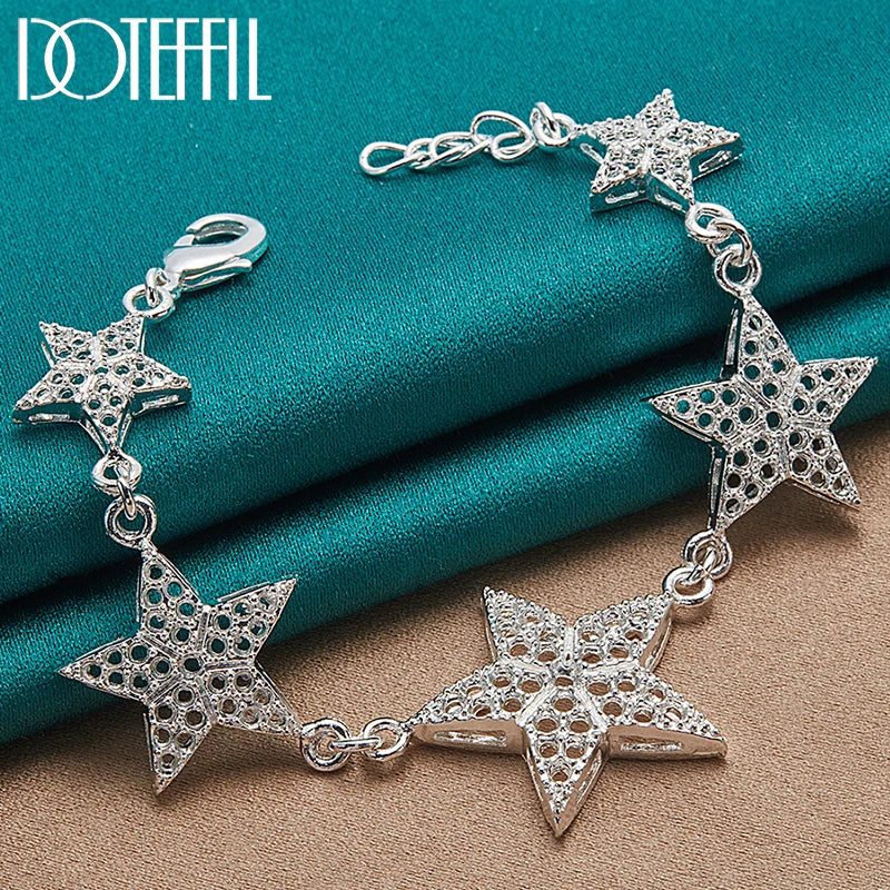 DOTEFFIL 925 Sterling Silver Gold Hollow Six Star Bracelet For Women Wedding Engagement Party Fashion Charm Jewelry