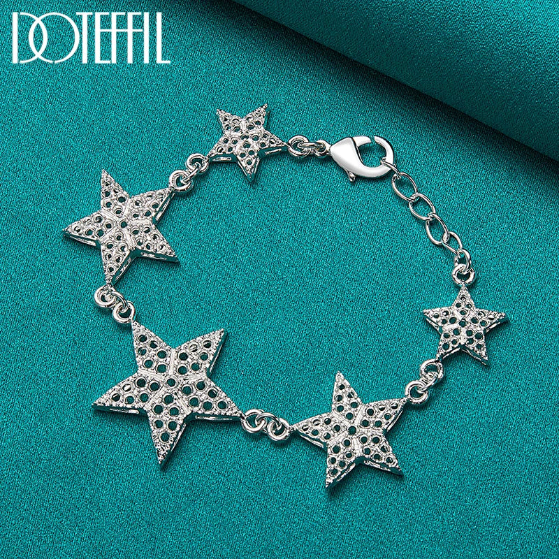 DOTEFFIL 925 Sterling Silver Gold Hollow Six Star Bracelet For Women Wedding Engagement Party Fashion Charm Jewelry