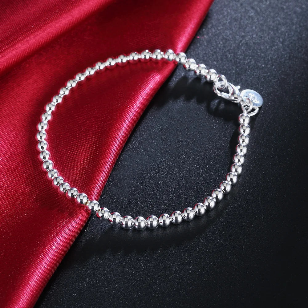 Christmas gifts charm 925 Sterling Bracelet 4MM beads chain for woman Popular brands jewelry fashion Wedding party