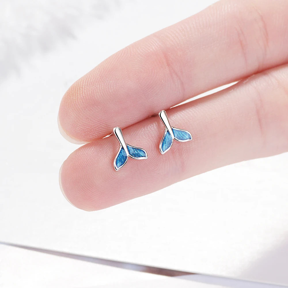 925 silver needle Unique Design Whale Mermaid Tail Stud Earrings Anti Allergy Ear Studs Fine Jewelry