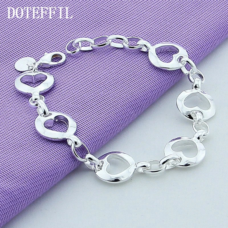 DOTEFFIL 925 Sterling Silver Full Heart Chain Bracelet Fashion For Women Wedding Engagement Jewelry