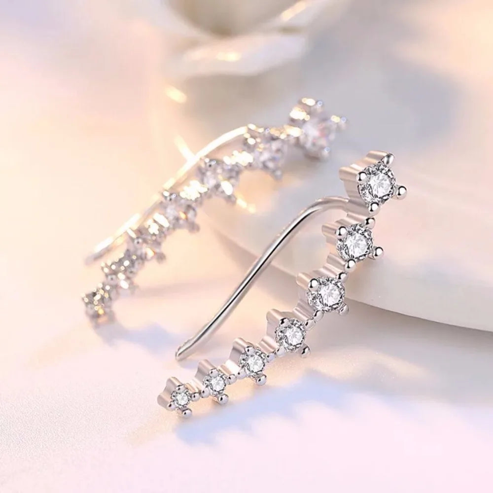 925 Sterling Silver Four Claws Seven Stars Zirconia Clip Earrings For Women Ear Cuff Boucle D'oreille Femme S-e243