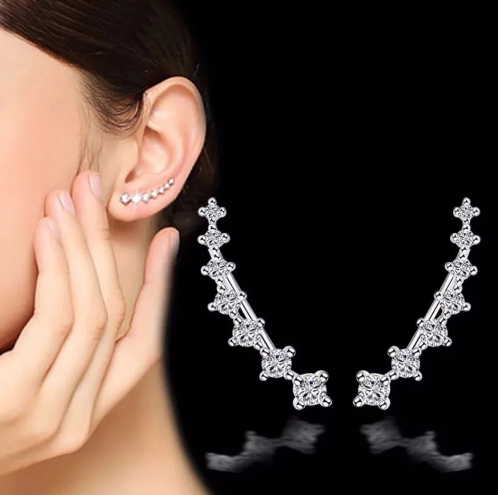 925 Sterling Silver Four Claws Seven Stars Zirconia Clip Earrings For Women Ear Cuff Boucle D'oreille Femme S-e243