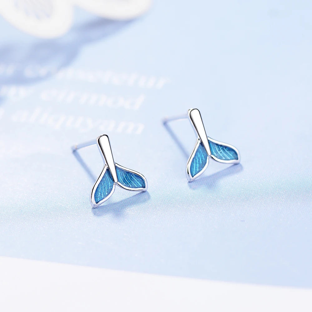 925 silver needle Unique Design Whale Mermaid Tail Stud Earrings Anti Allergy Ear Studs Fine Jewelry