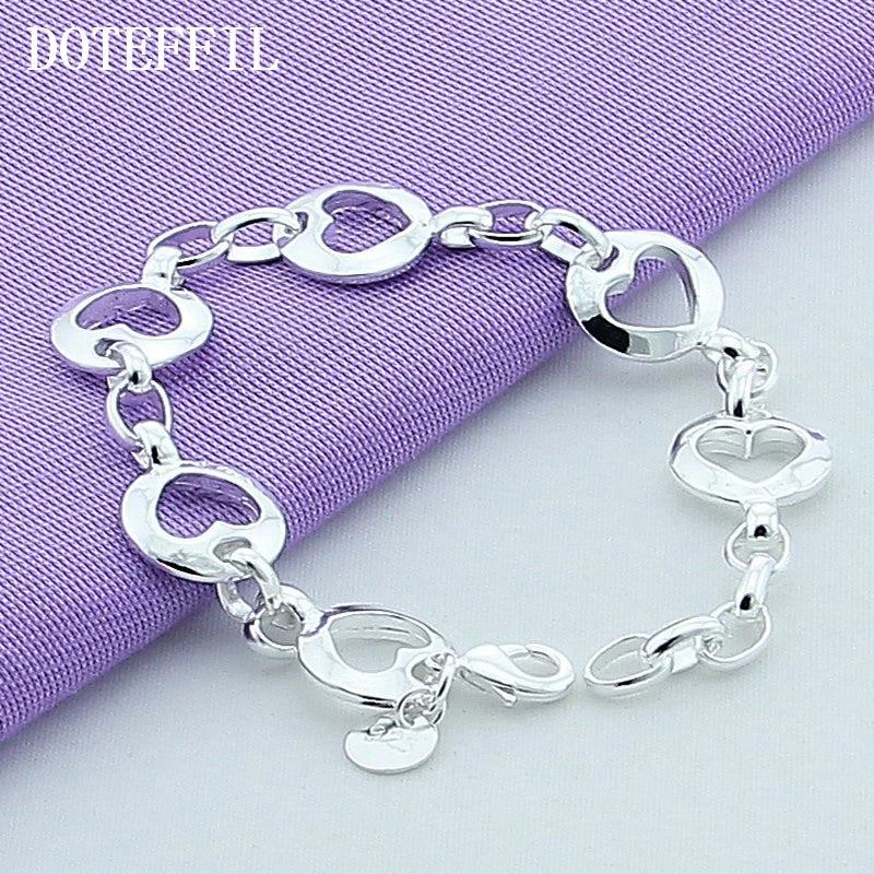 DOTEFFIL 925 Sterling Silver Full Heart Chain Bracelet Fashion For Women Wedding Engagement Jewelry