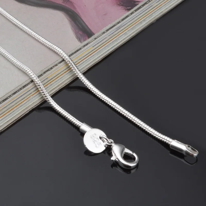 Genuine 925 Silver 2mm Round Snake Chain Necklace 40cm 45cm 50cm 55cm 60cm 65cm 70cm 75cm Women Men Necklace Chain