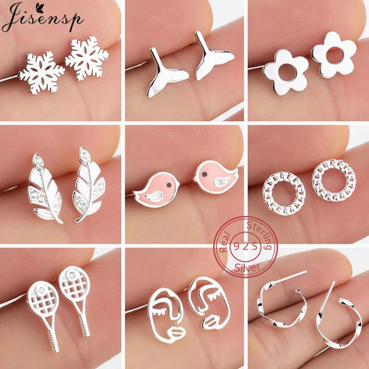 100% 925 Sterling Silver Earrings for Women Jewelry Fashion Feather Face Flower Bird Stud Earrings Girls Gift pendientes