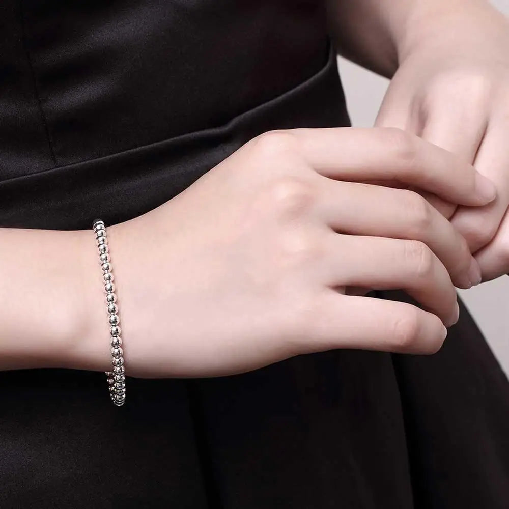 Christmas gifts charm 925 Sterling Bracelet 4MM beads chain for woman Popular brands jewelry fashion Wedding party