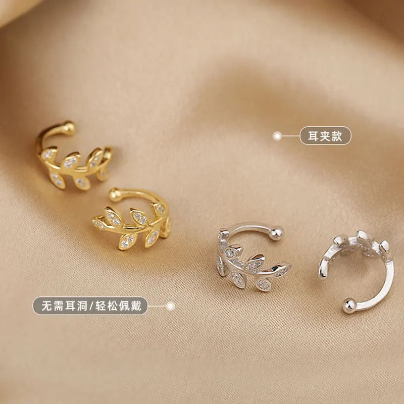 925 Sterling Silver Ear Cuff For Women Zircon Clip On Earrings Gold earcuff Without Piercing leaf Earrings Jewelry