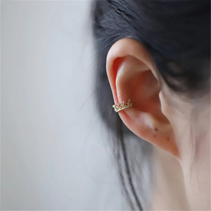 925 Sterling Silver French Simple Crown Ear Bone Clip Women No Pierced Classic Temperament Palace Style Jewelry Gift