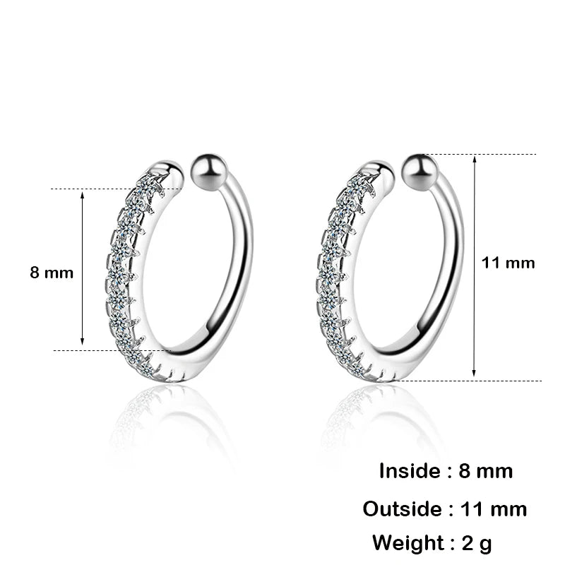 925 Silver Simple Zircon Crystal Clip on Ear Cuff Earring Women Small Mini Ear Clip Cuffs Without Piercing Hole Fake Earrings