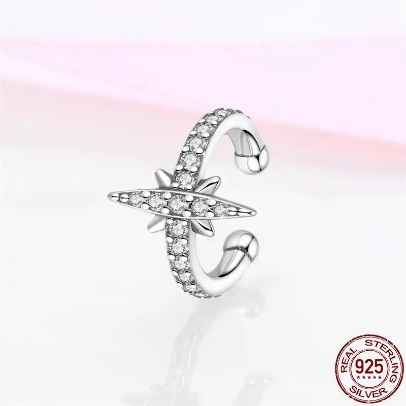 New in 925 Sterling Silver Single Simple Heptagram Ear Clip Earrings For Women Fashion Jewelry Birthday Gift 2023 Trending