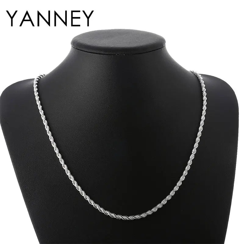 Charm 925 sterling silver Accessories 4MM 40-60cm 2PCS Rope Chain Necklace Bracelet Women Men Fashion Wedding Gift Jewelry