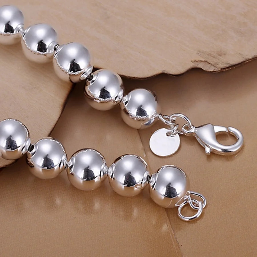 Fine 925 Sterling Silver Bracelets Fashion Charm 10MM Beads Chain Jewelry High Quality Women Lady Party Gift 20cm