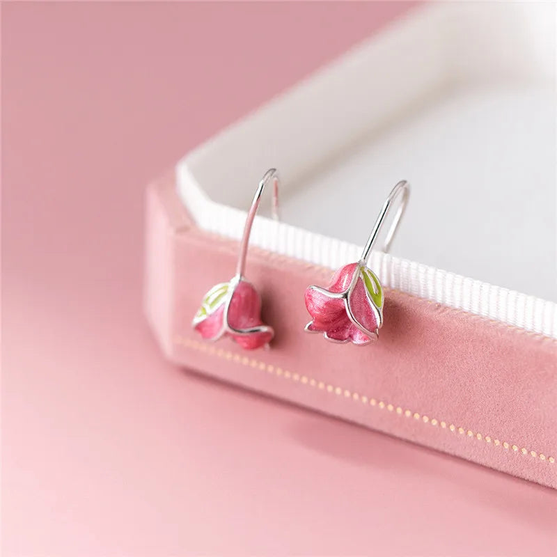 Hot Sale Pure 925 Sterling Silver Flowers  Plants Long Earrings For Women Girl Princess Fine Jewelry Accessories LE198