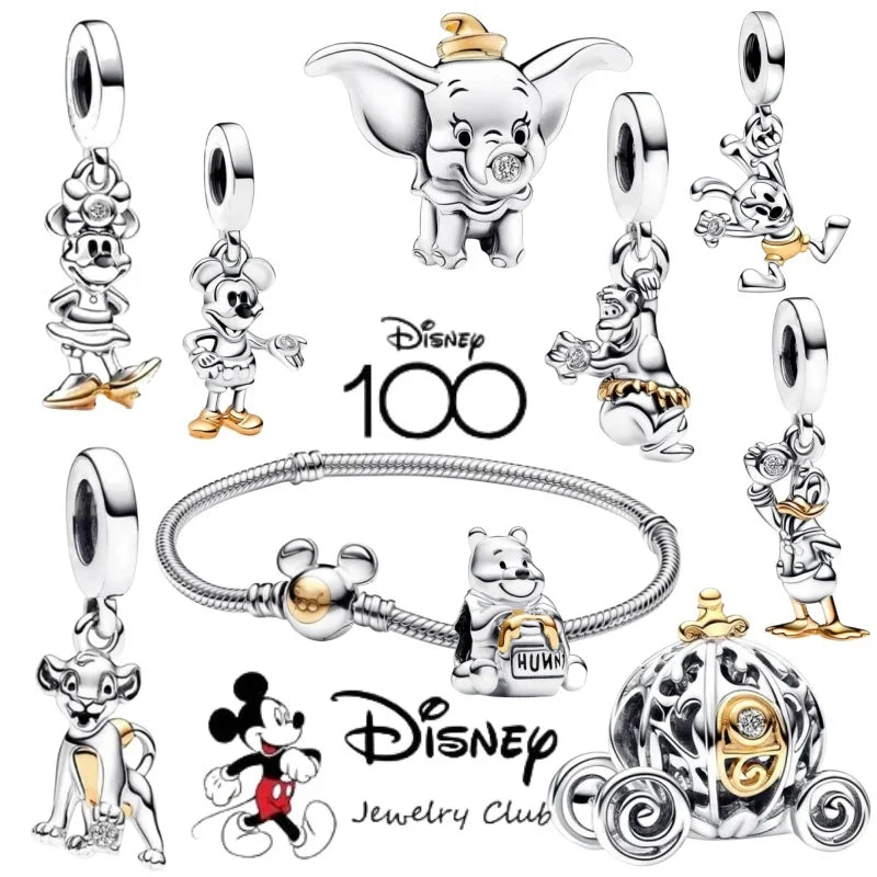 Disney 100th 925 Silver Stitch Charms FatTonny Beads Fit Original Pandora Mickey 925 Bracelet Women's DIY Pendant Jewelry Gift