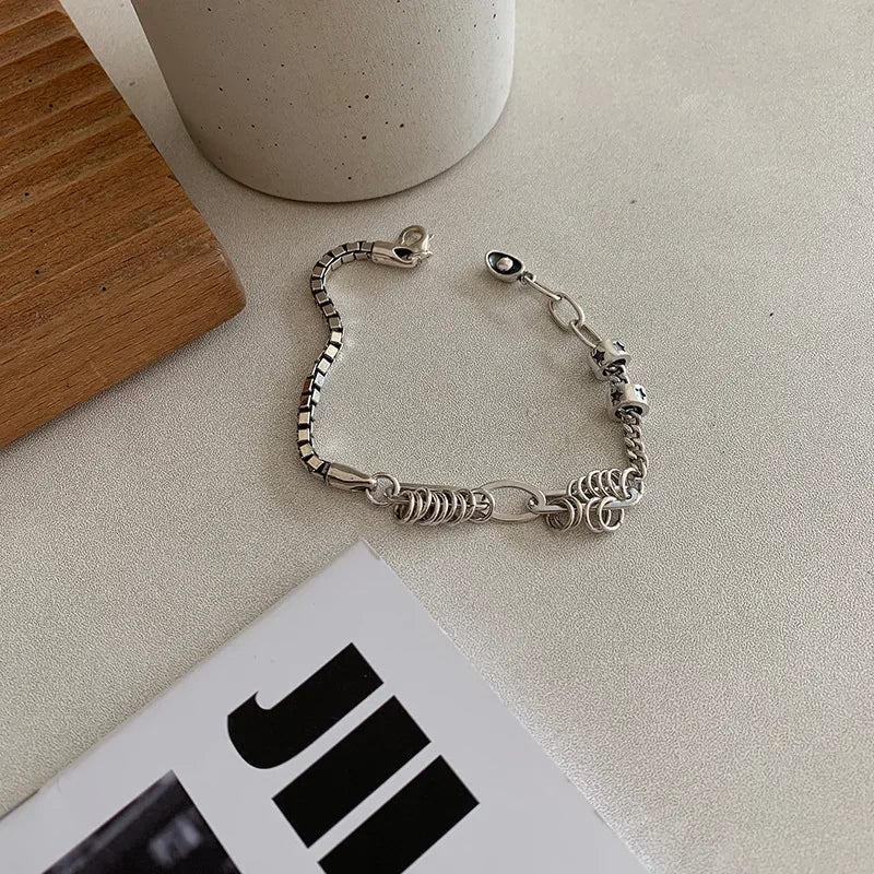 925 Sterling Silver Thai Silver Bracelet for Women Vintage Geometric Heart Love Lucky Punk Jewelry 2024 New