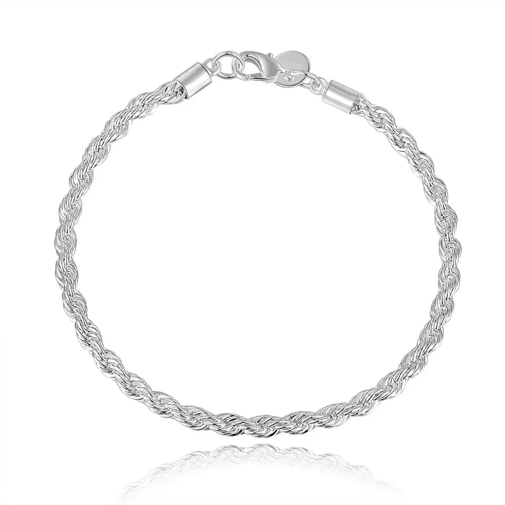 Charm 925 sterling silver Accessories 4MM 40-60cm 2PCS Rope Chain Necklace Bracelet Women Men Fashion Wedding Gift Jewelry