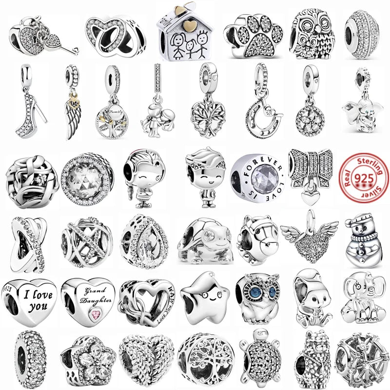 New Boy Girl Family Tree Lock Heart Snowflake Feather Beads Fit Original Pandora Charms Bracelets DIY Women 925 Silver Jewelry