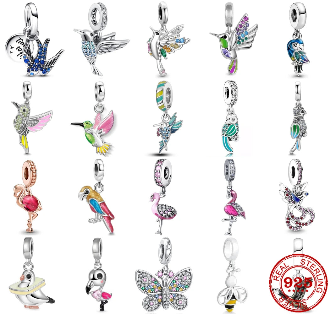 New 925 Sterling Silver Hummingbirds and swallows Pendant Charm Bead fit Original pendant Bracelet Trinket DIY Women Jewelry