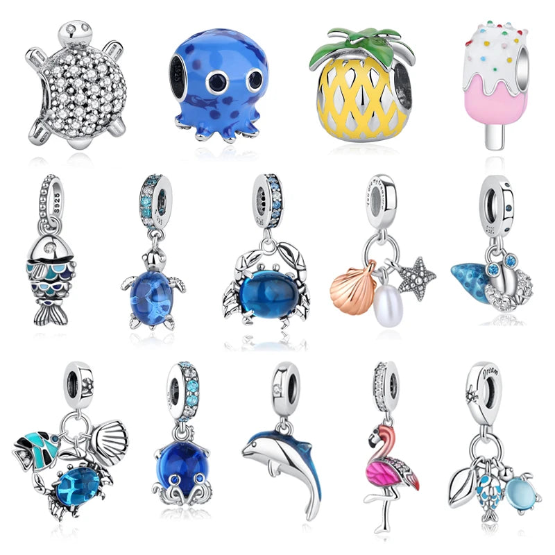 Original 925 Sterling Silver Charms Summer Sea Turtle Starfish Crystal Beads Fit Pandora Bracelets Necklaces Women Diy Jewelry