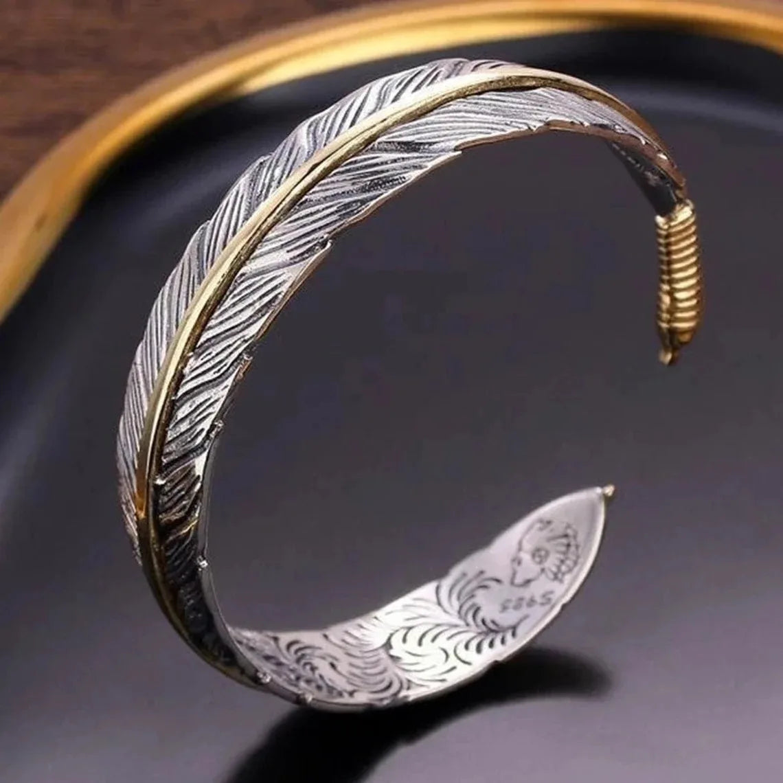 925 Sterling Silver Bracelet Bangle Feather Golden Flower Vintage Punk For Woman Men Fashion Jewelry Gift Dropship Wholesale