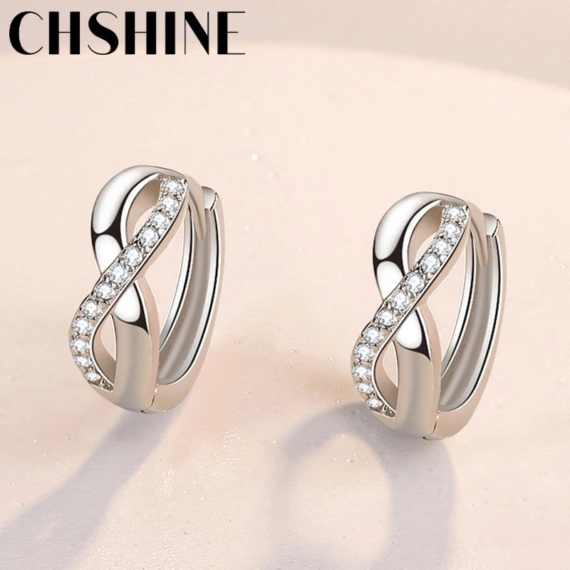 CHSHINE 925 Sterling Silver Twist Zircon Earrings For Women Wedding Banquet Party Fashion Jewelry