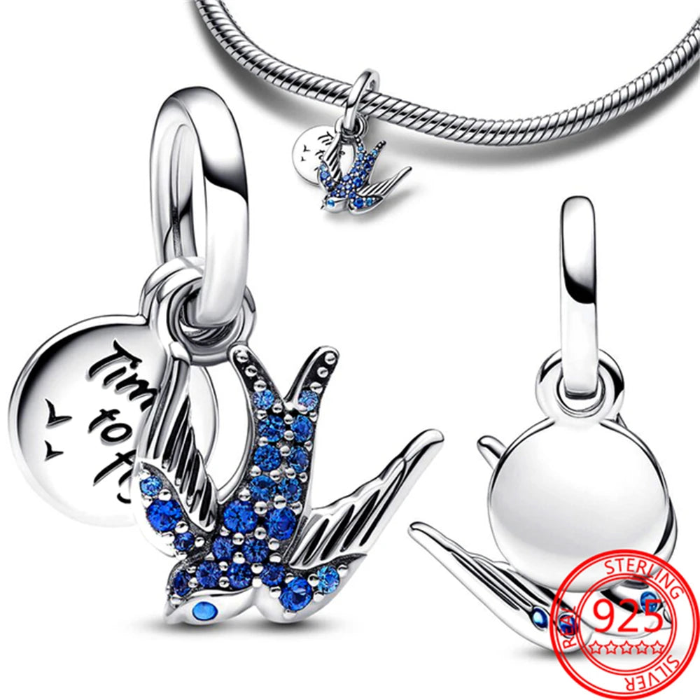 New 925 Sterling Silver Hummingbirds and swallows Pendant Charm Bead fit Original pendant Bracelet Trinket DIY Women Jewelry