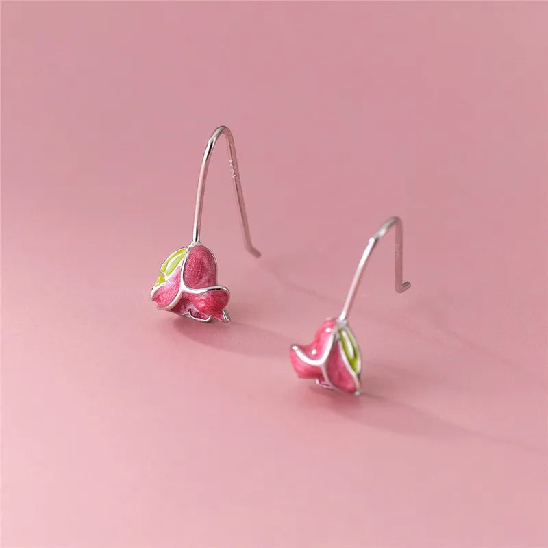 Hot Sale Pure 925 Sterling Silver Flowers  Plants Long Earrings For Women Girl Princess Fine Jewelry Accessories LE198