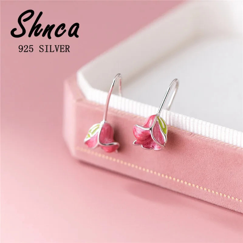 Hot Sale Pure 925 Sterling Silver Flowers  Plants Long Earrings For Women Girl Princess Fine Jewelry Accessories LE198