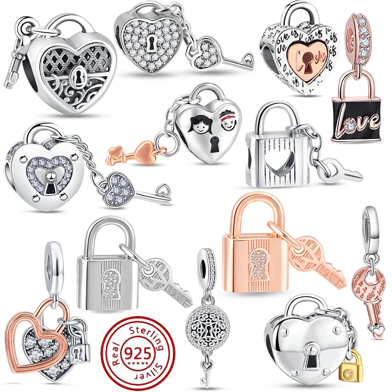 New 925 Sterling Silver Lock key Series Charm Fashion Beads Fit Original Pandora Bracelet For Woman DIY Sparkling Jewelry Making