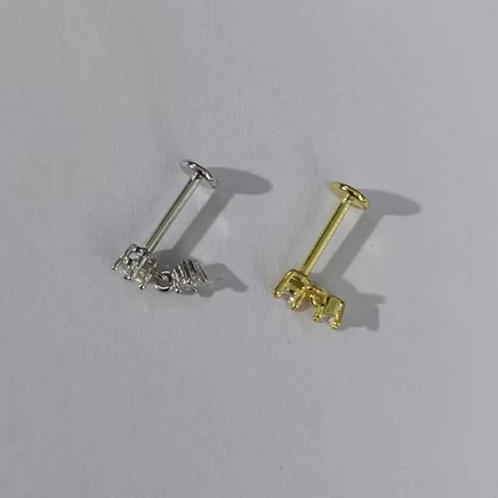 Aide 1pc 925 Sterling Silver Mini Zircon Thick Flat Screw Back Drop Earrings For Women K Gold Piercing Stud Earrings Jewelry