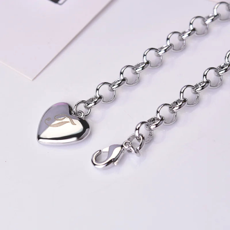 Fine 925 Sterling silver Noble Heart 26 Letteres chain Bracelets for women men Fashion party wedding Accessories Jewelry gifts