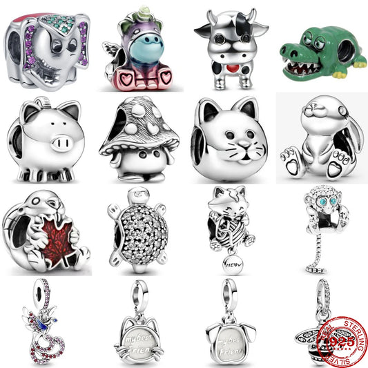 New Hot Sale 925 Sterling Silver Elephant Cat Rabbit Monkey Charms DIY Dangle Bead Fit Original Pandora Bracelet Fashion Jewelr