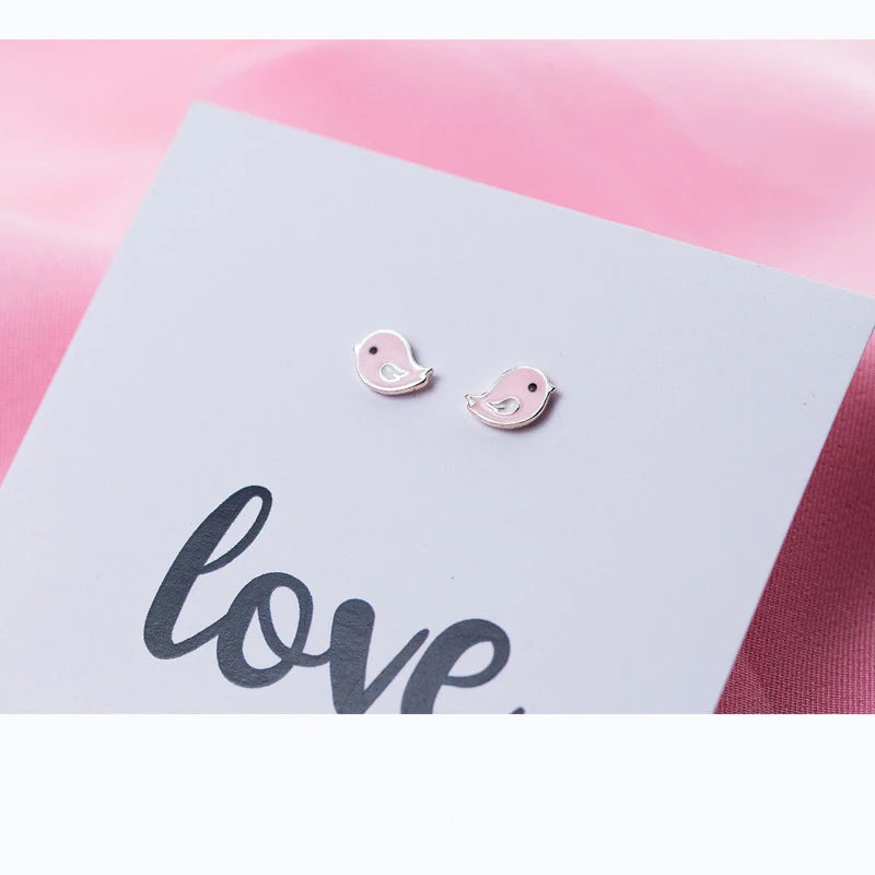 MloveAcc Cute 925 Sterling Silver Pink Bird Stud Earrings for Kids Children Girl Lovely Animal Sterling-silver-jewelry