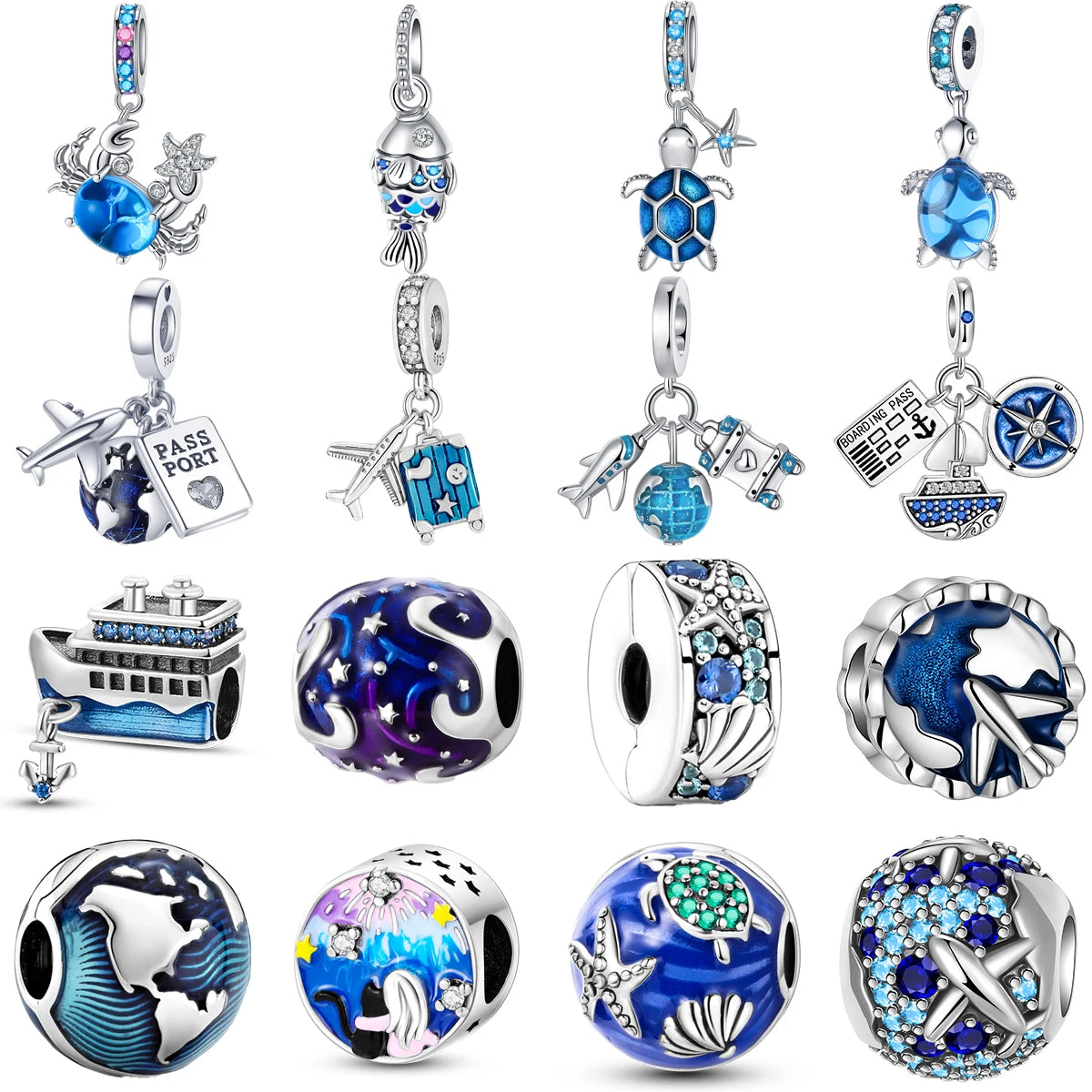 2023 New Ocean Transportation Blue Series Beads fit Original Pandora Charms 925 Sterling Silver Bracelet DIY Women Jewelry Gift