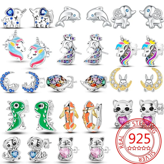 925 Sterling silver ear jewelry Animal Unicorn dinosaur Elephant earrings Luxury delicate women girl birthday jewelry gift