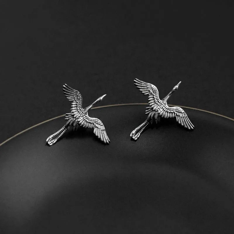 925 Sterling Silver Vintage Art Fashion Flying Crane Birds Thai Silver Stud Earrings For Women Girl Pendientes TYB160