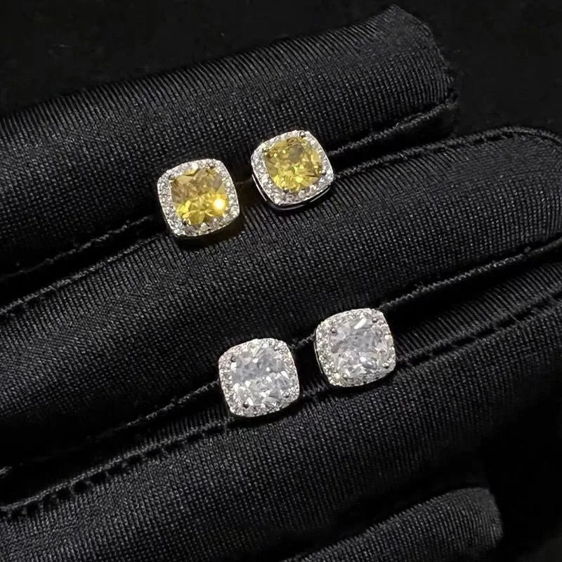 925 Silver Needle Sterling Stud Earrings Women's Fine Jewelry Bridal Wedding Cubic Zirconia Square Engagement Earrings