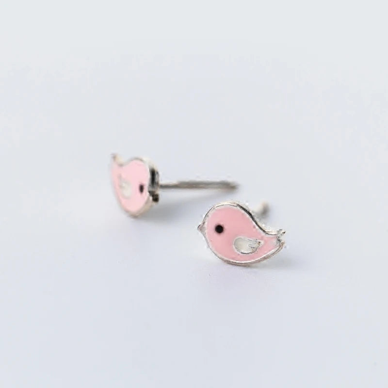 MloveAcc Cute 925 Sterling Silver Pink Bird Stud Earrings for Kids Children Girl Lovely Animal Sterling-silver-jewelry