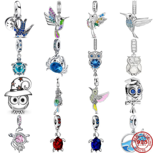 2023 Hot Sale 925 Sterling Silver Bird Turtle Owl Swallow Charms Bead Fit Original Pandora Bracelet necklace DIY Jewelry Gift